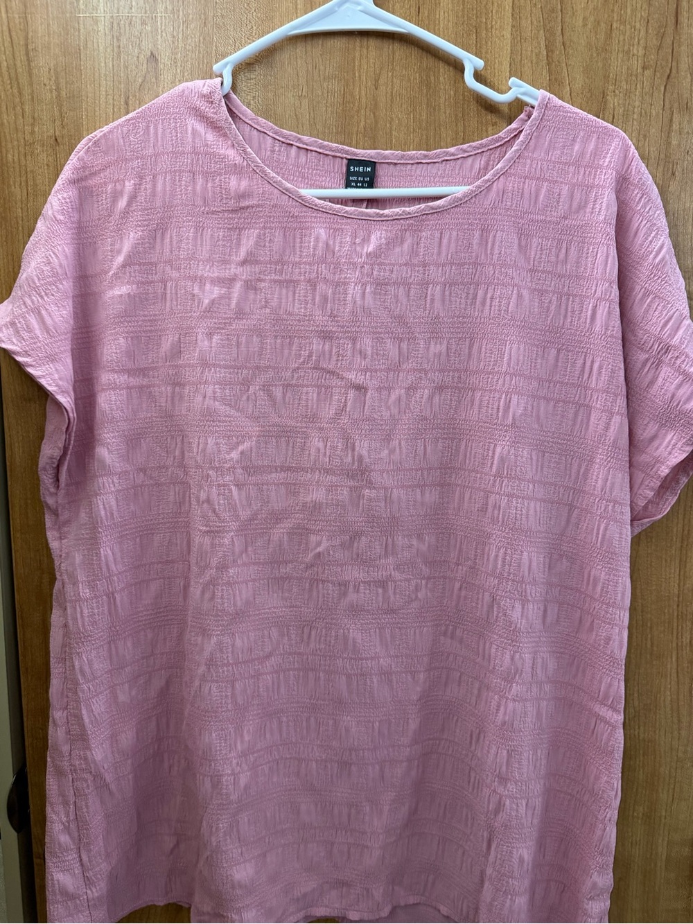 SHEIN Light Pink Textured Short Sleeve Pullover Top